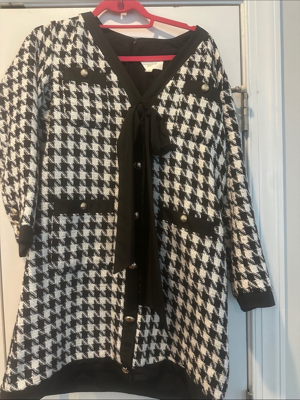 Pomander Place Black and White Houndstooth Bow-Front dress